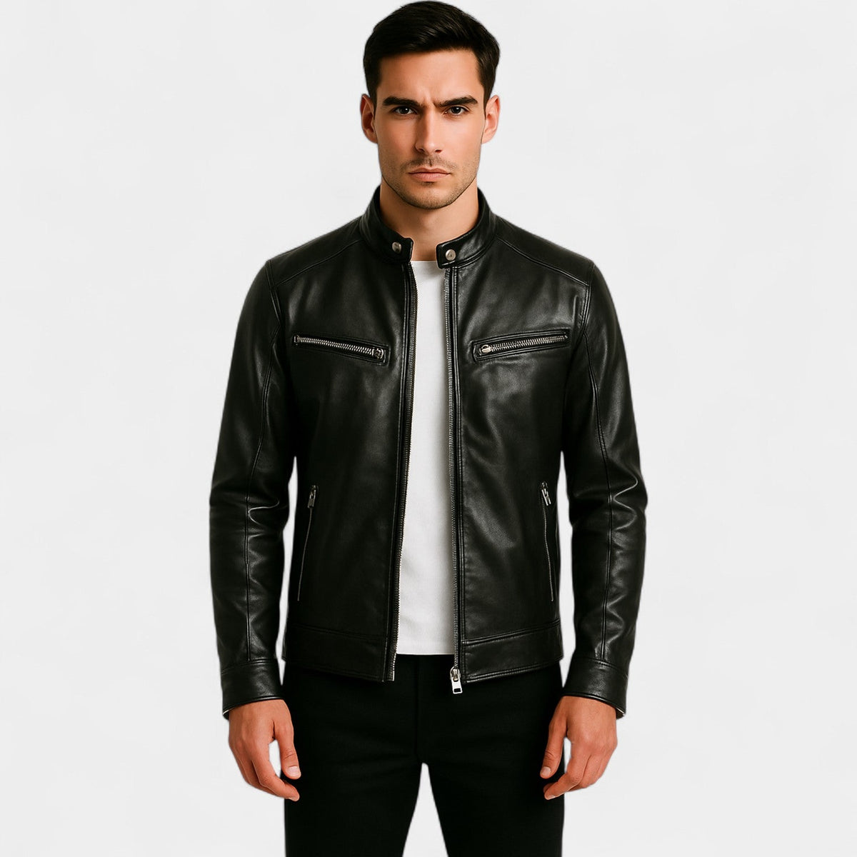 Men's Vegan Leather Biker Jacket – Slim Minimalist Cut