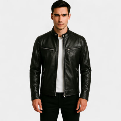 Men's Vegan Leather Biker Jacket – Slim Minimalist Cut
