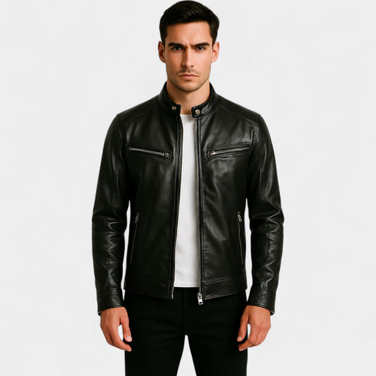 Men's Vegan Leather Biker Jacket – Slim Minimalist Cut