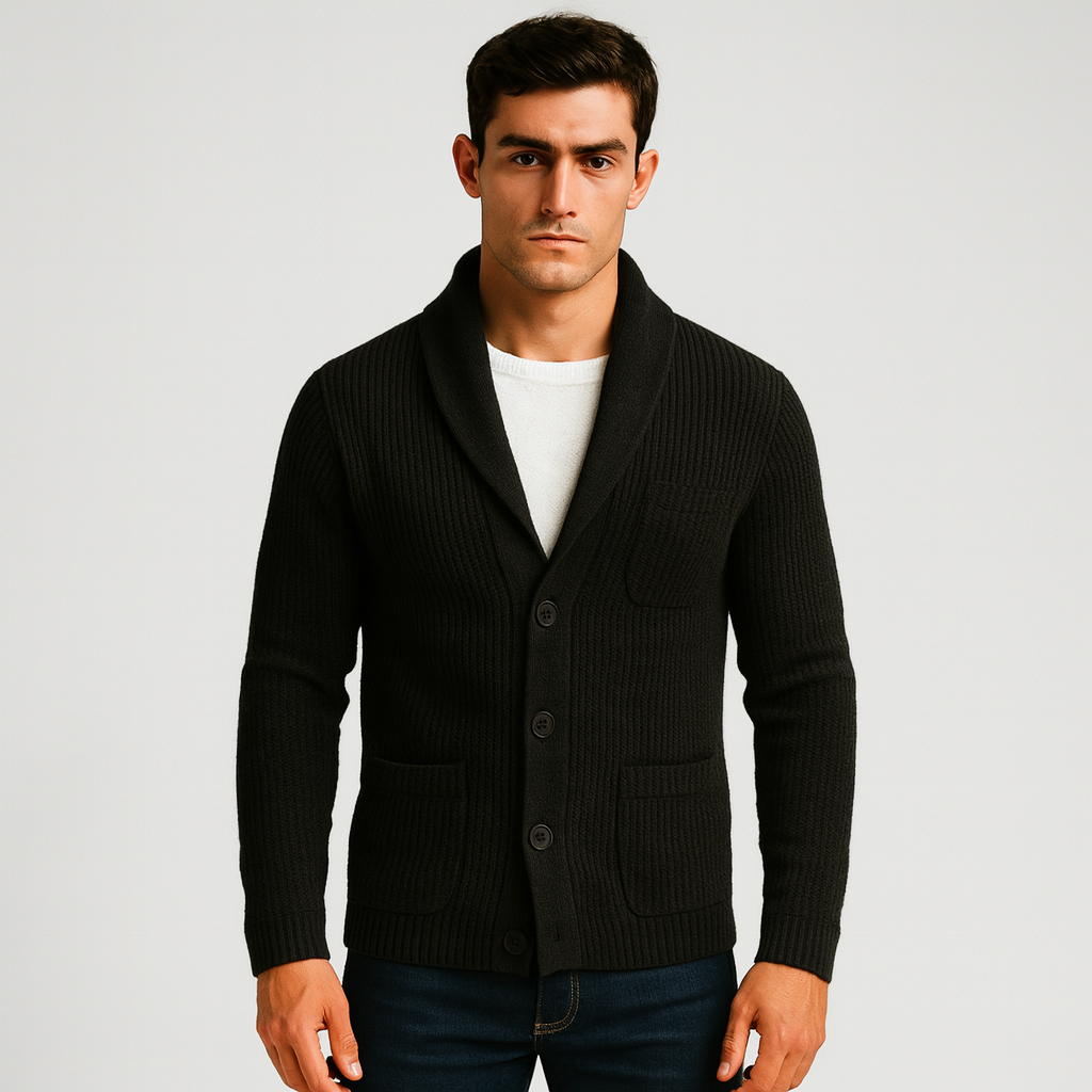Men's Wool Blend Cardigan – V-Neck Button Through