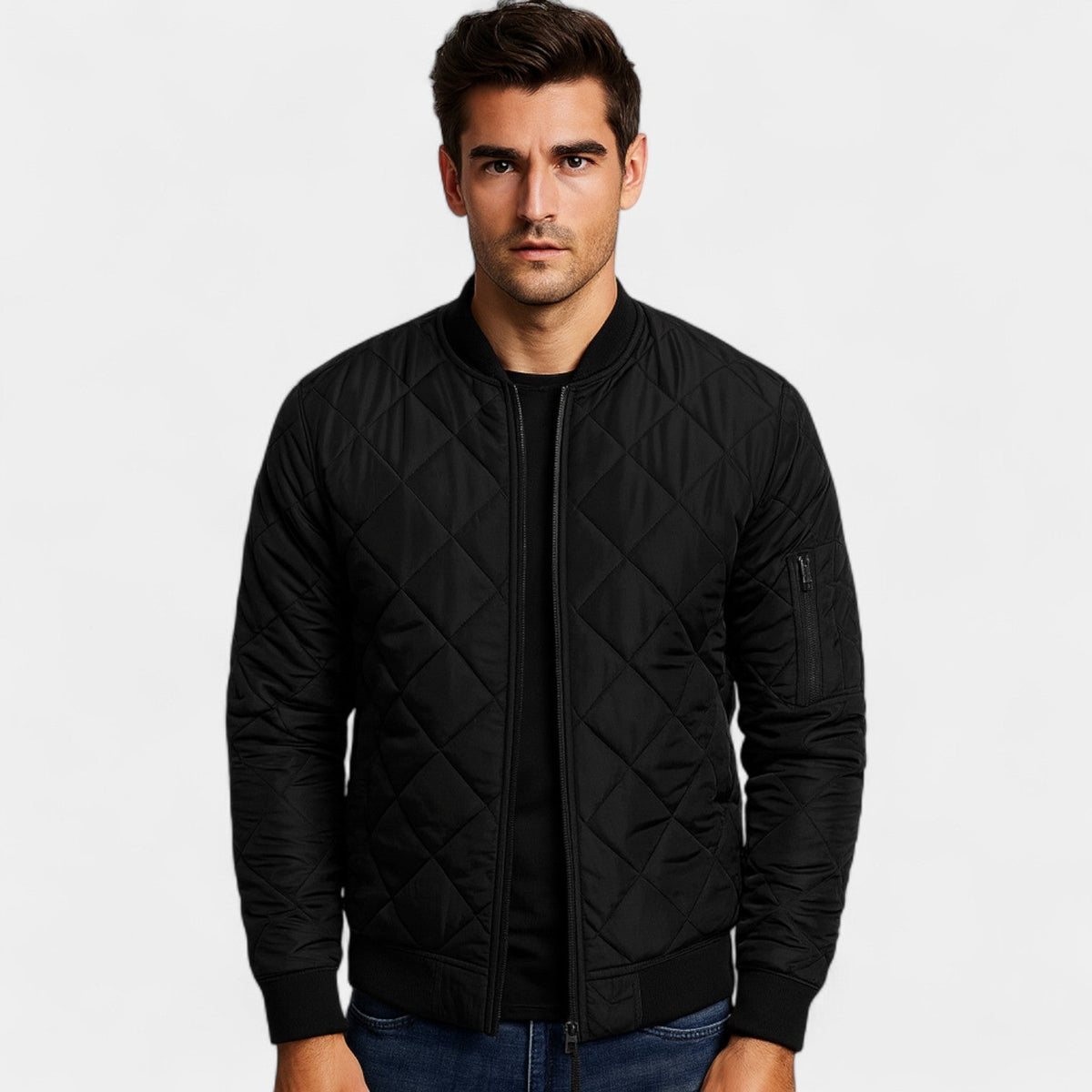 Men's Cotton Bomber Jacket – Lightweight Textured Weave