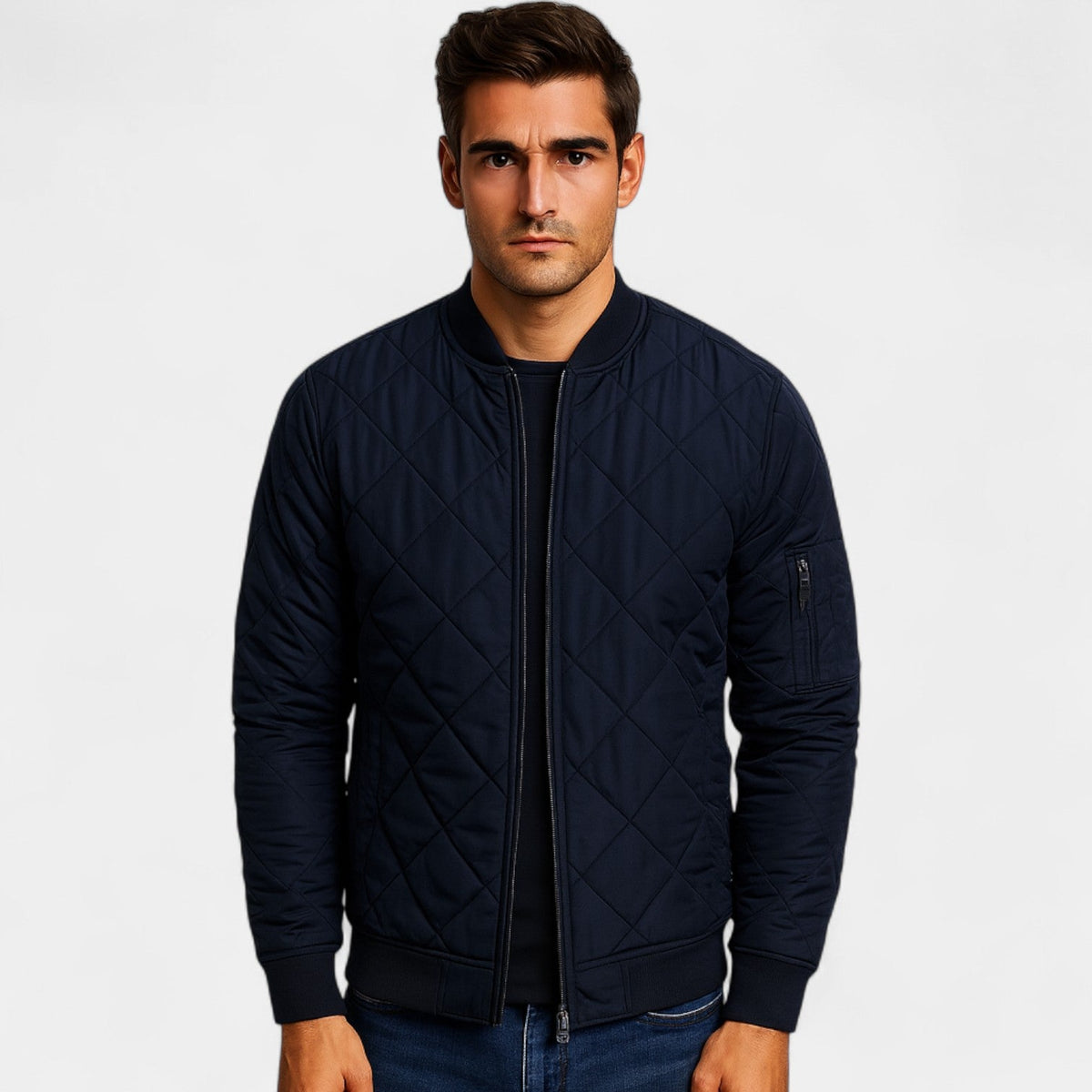 Men's Cotton Bomber Jacket – Lightweight Textured Weave