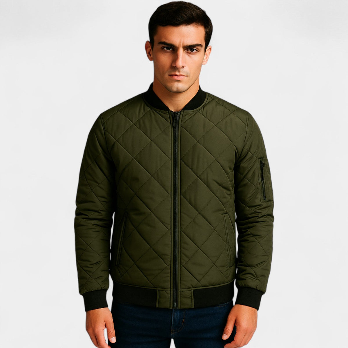 Men's Cotton Bomber Jacket – Lightweight Textured Weave