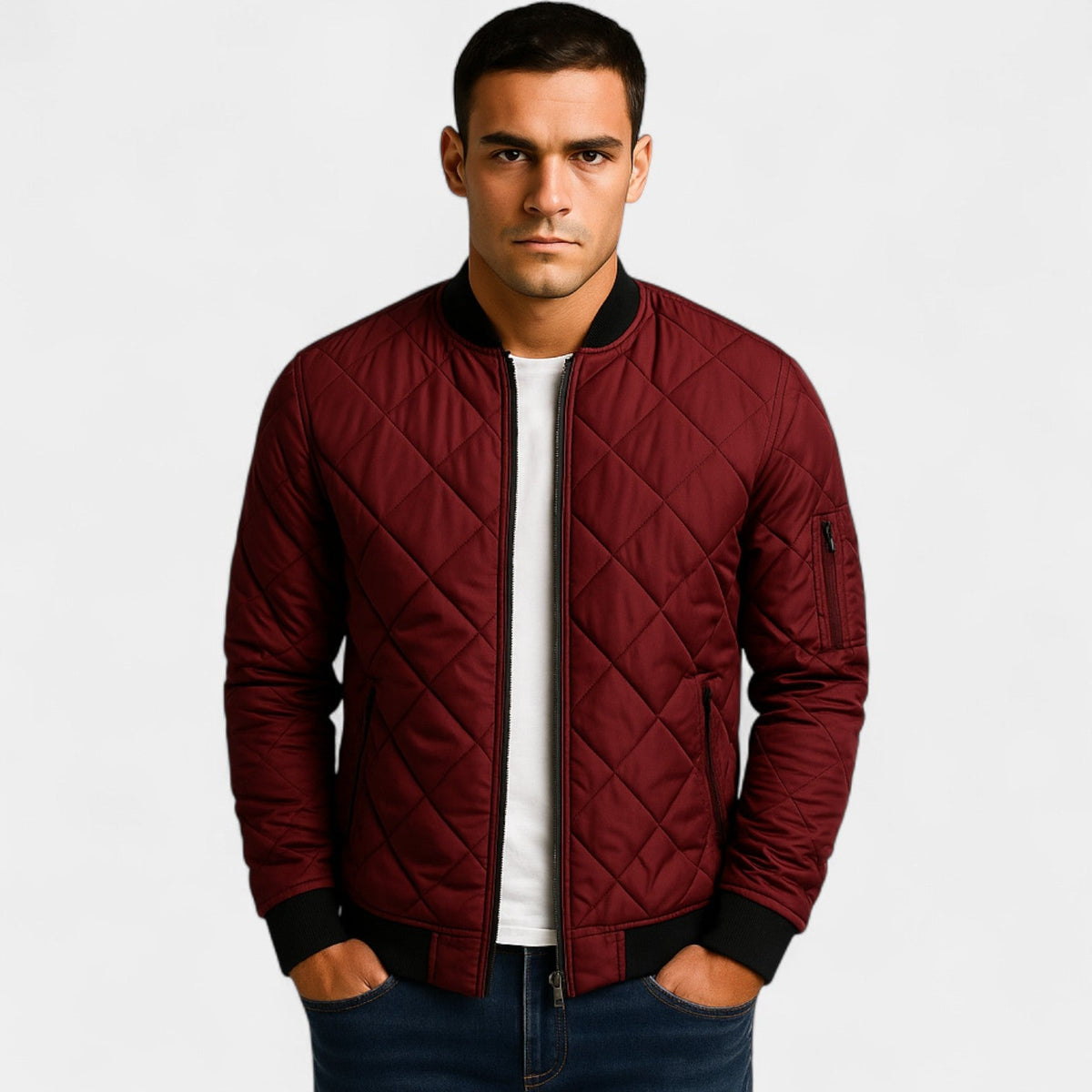 Men's Cotton Bomber Jacket – Lightweight Textured Weave