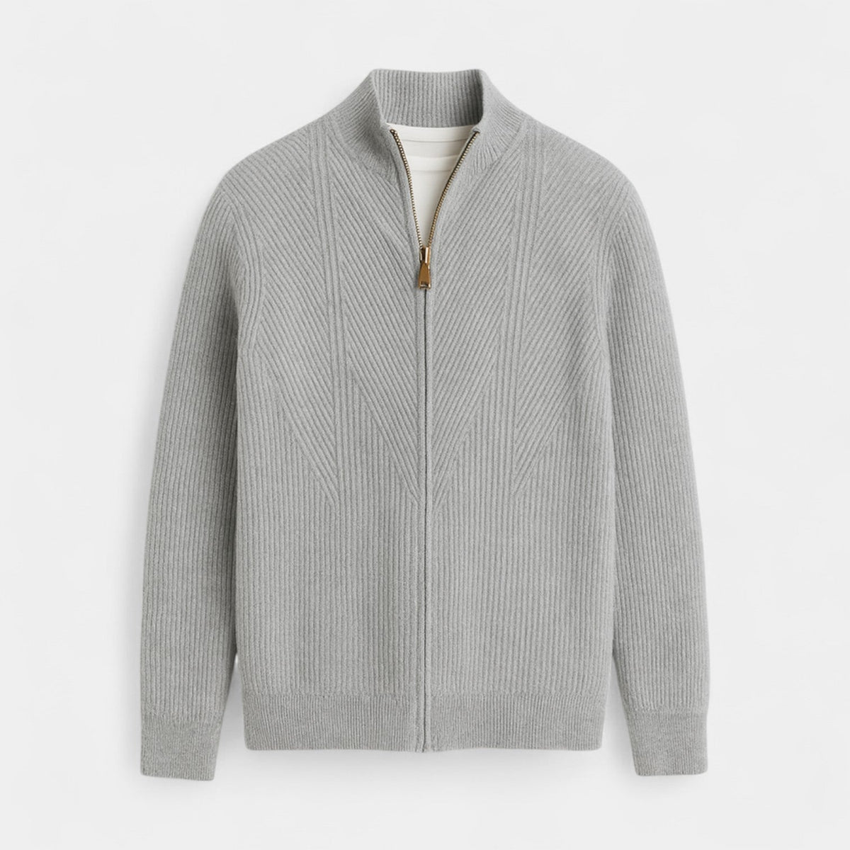 Men's Pure Cashmere Zip Cardigan – Chunky Stand Collar Knit