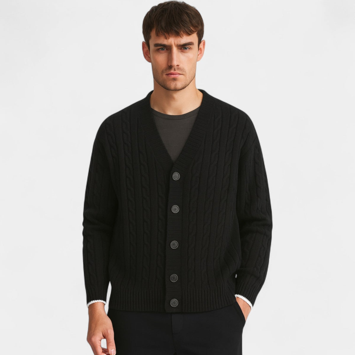 Men's Cotton Knit Cardigan – Relaxed V-Neck Button Front