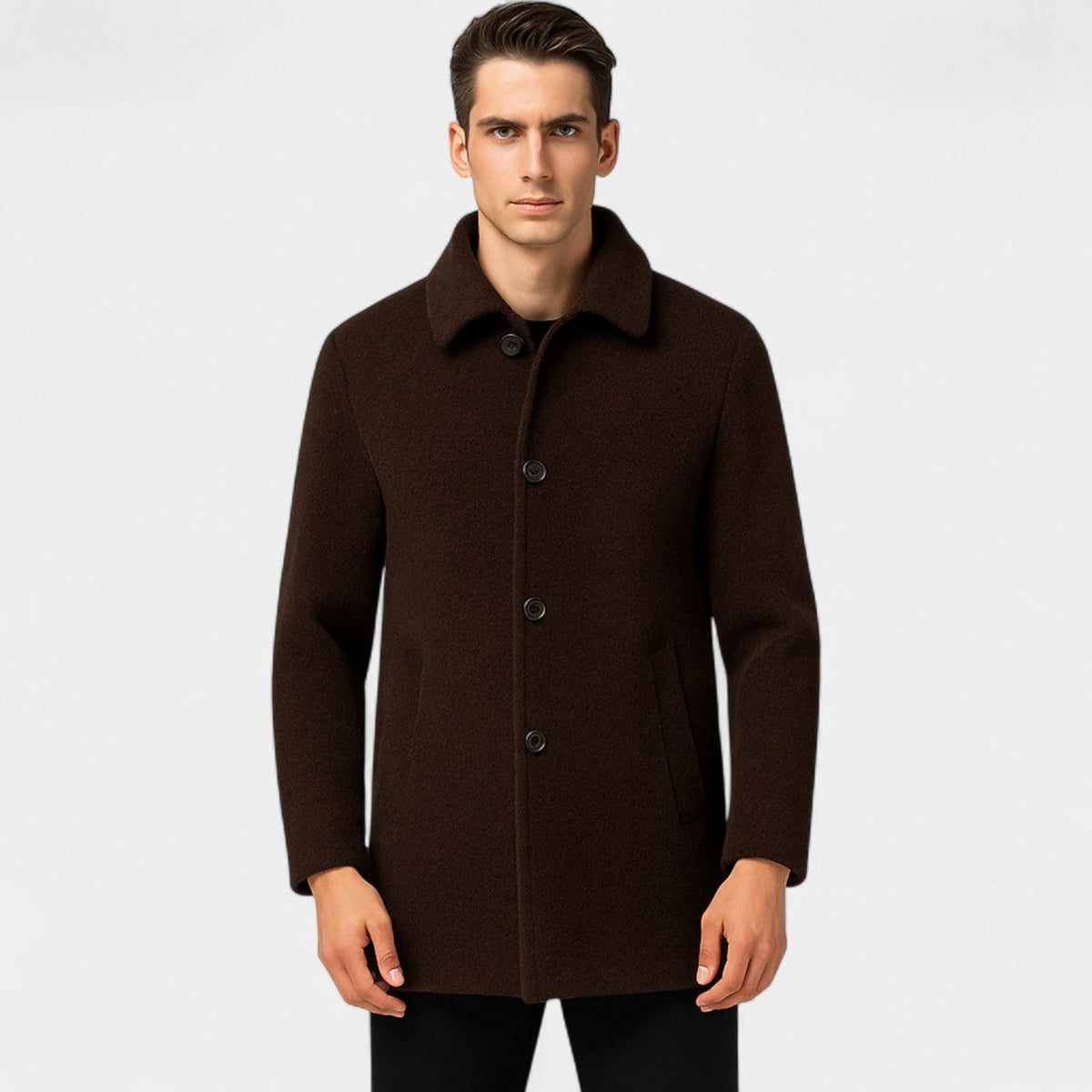 Men's Wool Trench Coat – faux fur Lined Inner Collar