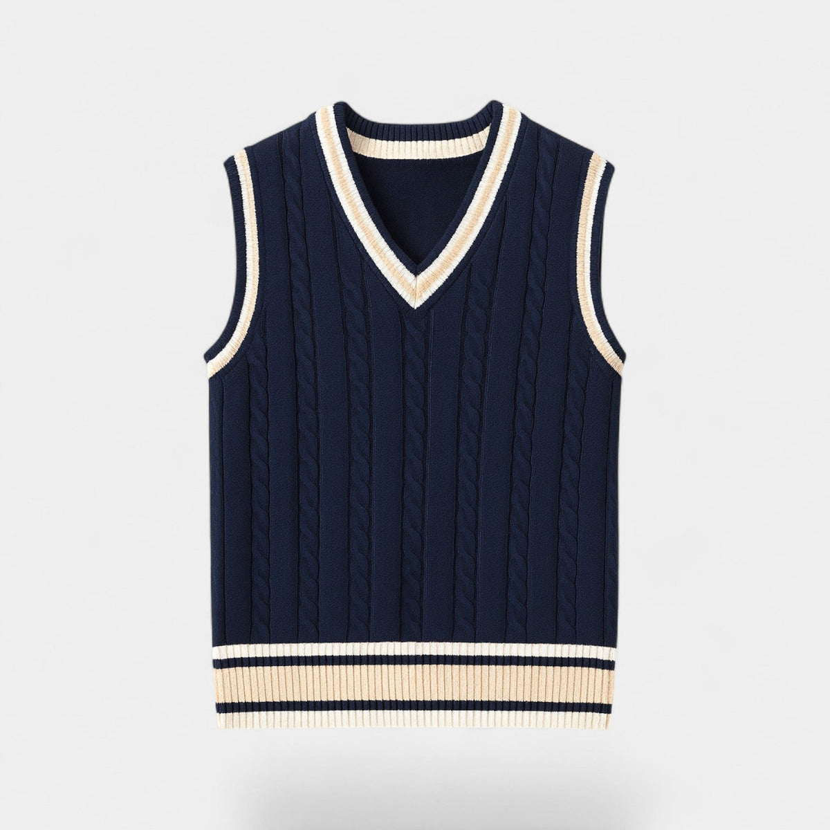 Men's Sleeveless Cable Knit Vest – V Neck Layering Piece