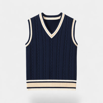 Men's Sleeveless Cable Knit Vest – V Neck Layering Piece