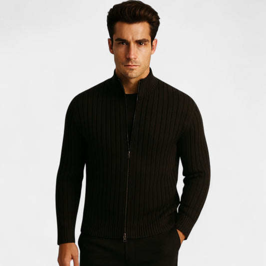 Men's Zip Cotton Knit Cardigan – Modern Stand Collar