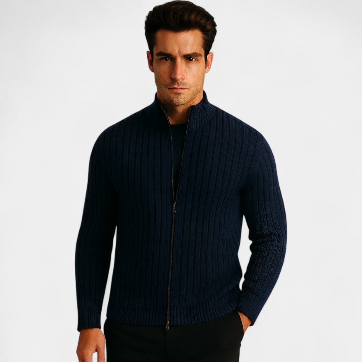 Men's Zip Cotton Knit Cardigan – Modern Stand Collar