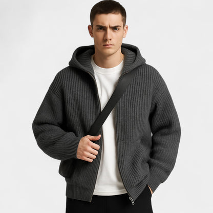Men's Knitted Zip Hoodie – Relaxed Hooded Cardigan