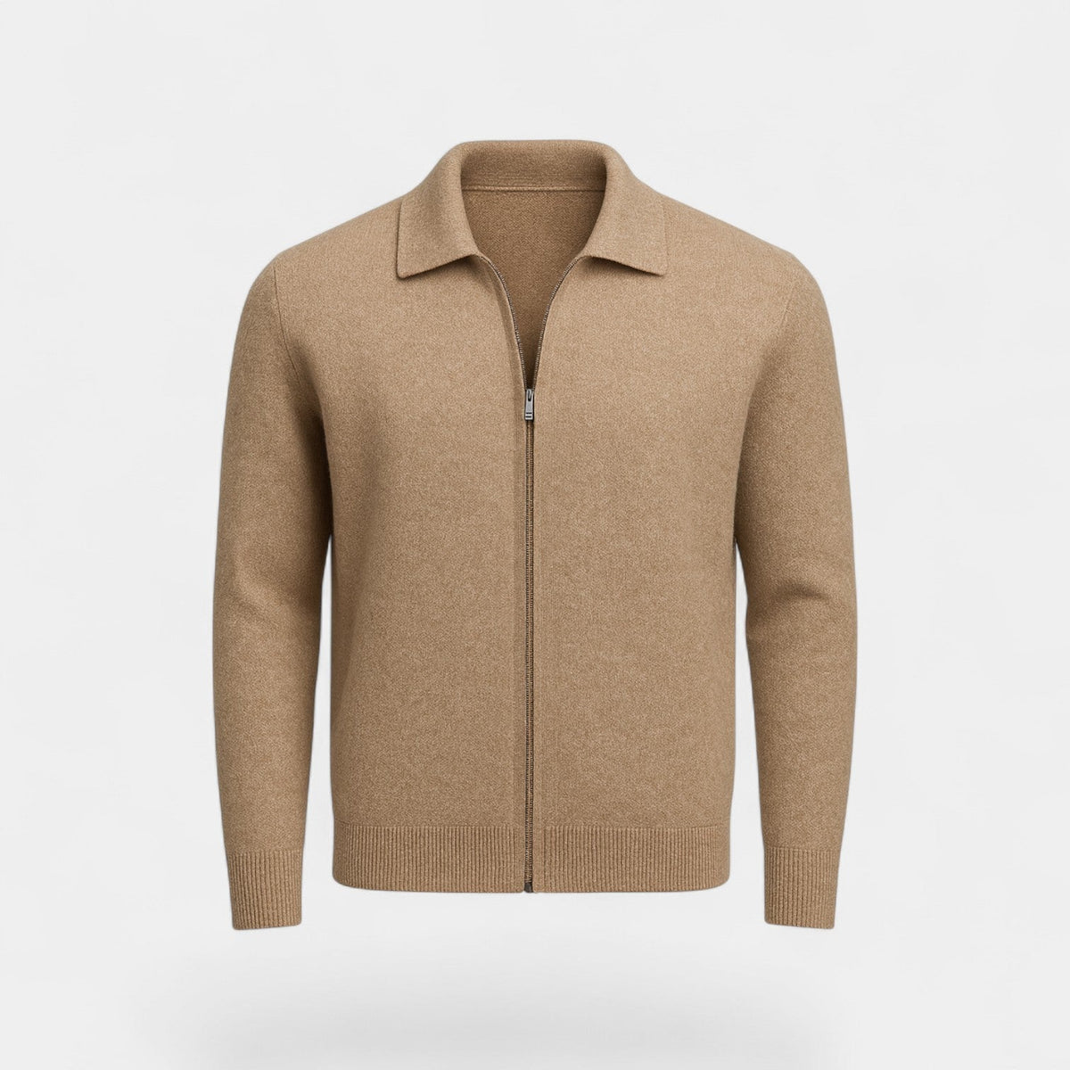 Men's Merino Wool Cardigan – Zip Front Lapel Collar
