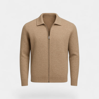 Men's Merino Wool Cardigan – Zip Front Lapel Collar