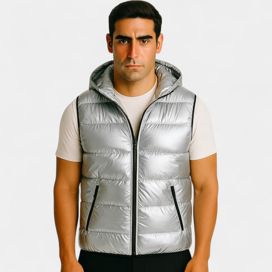 Men's Hooded Body Warmer – Glossy Quilted Finish