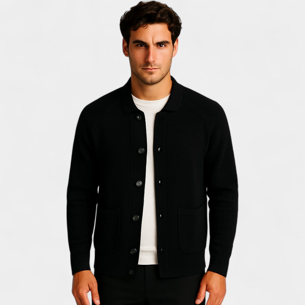 Men's Knitted Cardigan – Round Neck with Button Front