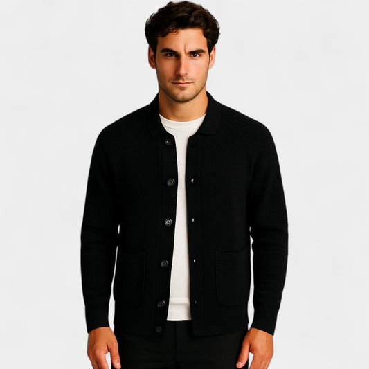 Men's Knitted Cardigan – Round Neck with Button Front
