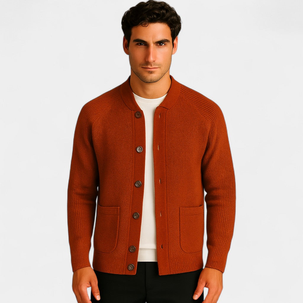 Men's Knitted Cardigan – Round Neck with Button Front