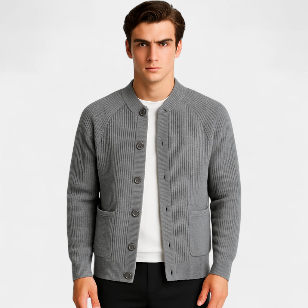 Men's Knitted Cardigan – Round Neck with Button Front