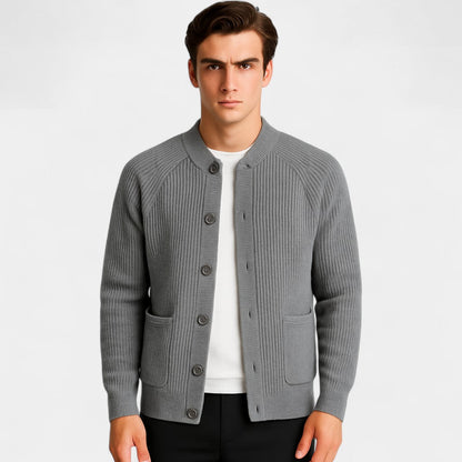 Men's Knitted Cardigan – Round Neck with Button Front