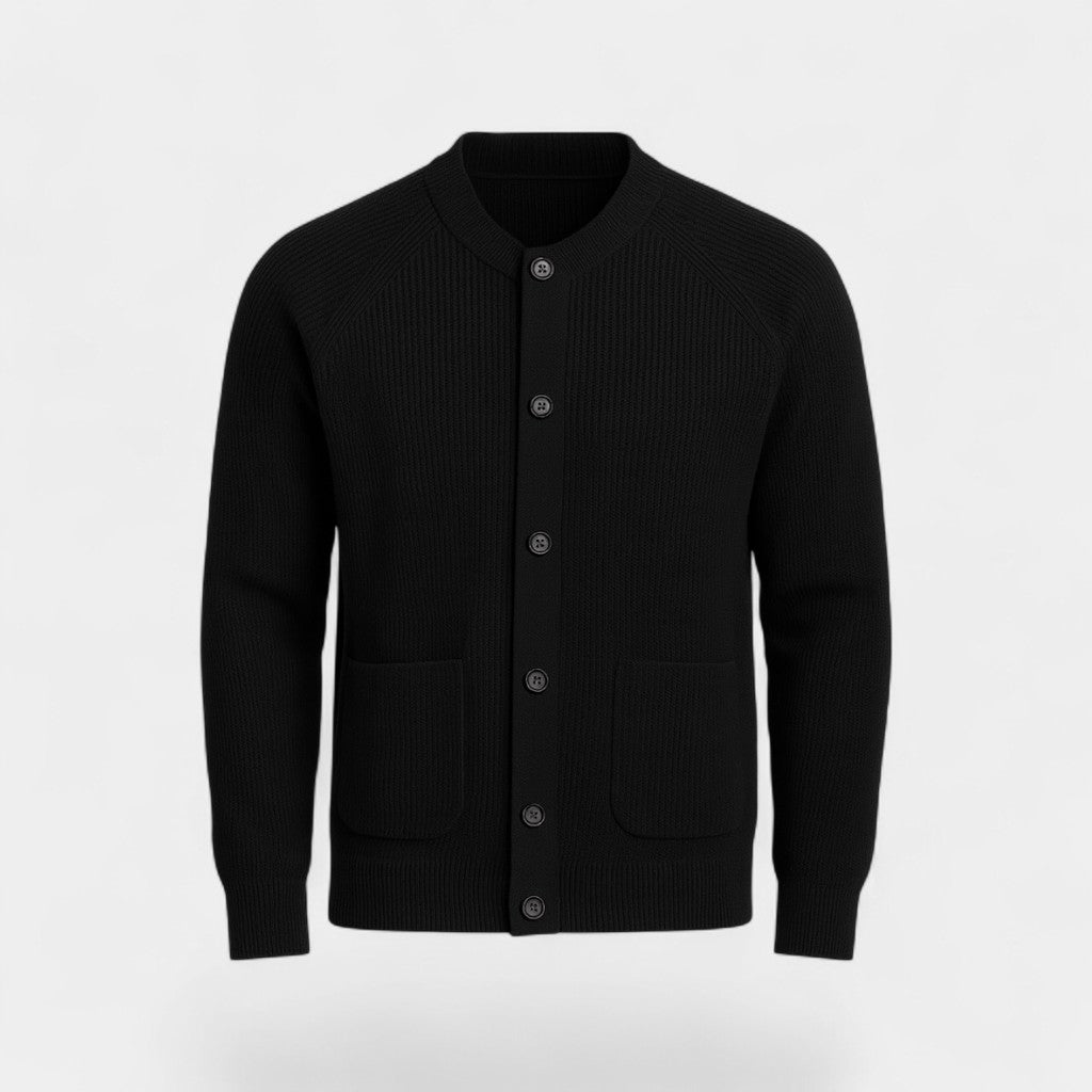 Men's Knitted Cardigan – Round Neck with Button Front