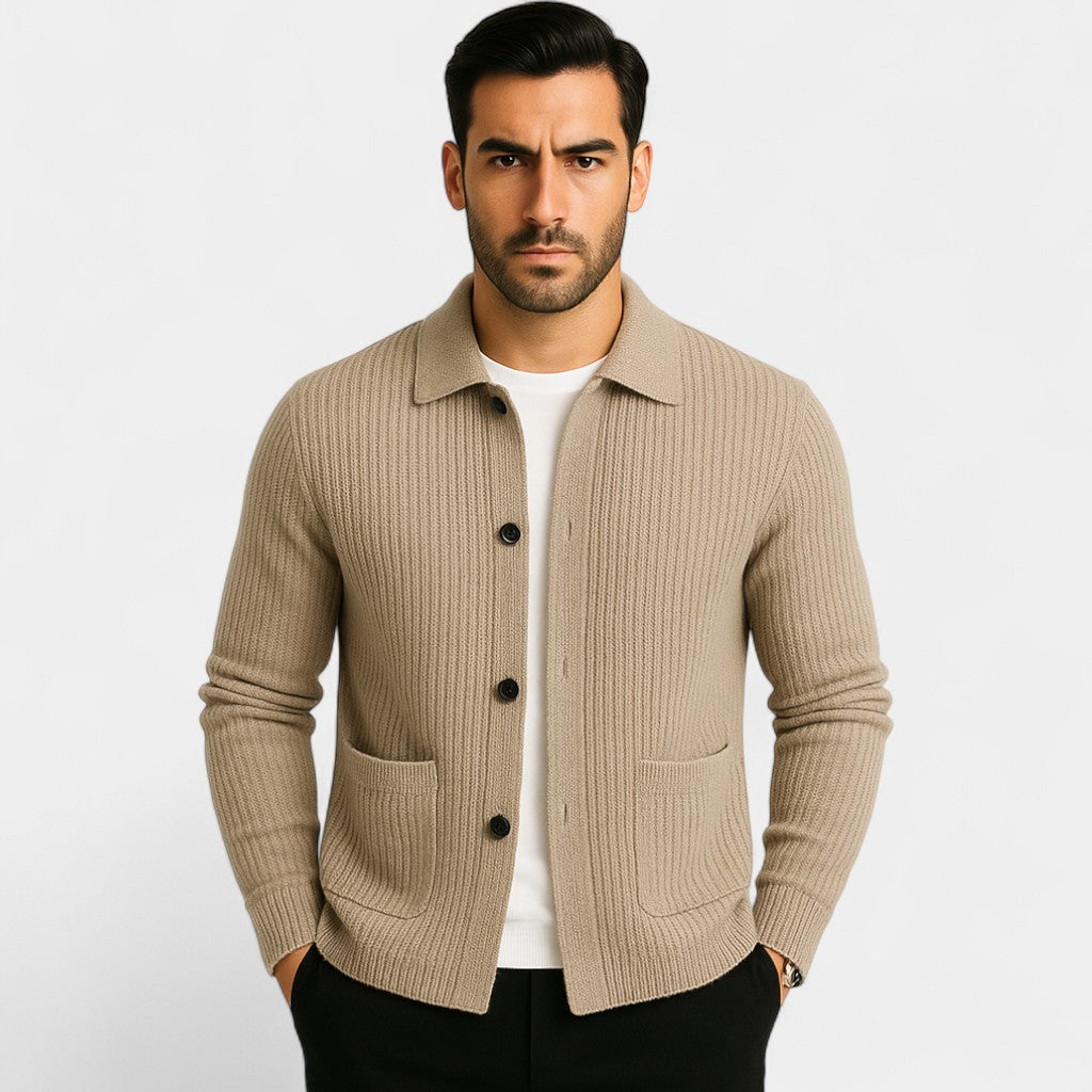 Men's Knitted Cotton Cardigan – Buttoned V Neck