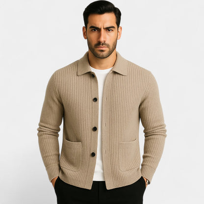 Men's Knitted Cotton Cardigan – Buttoned V Neck