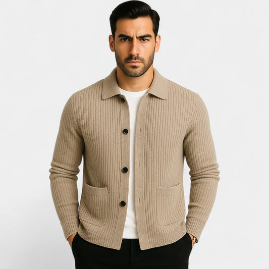 Men's Knitted Cotton Cardigan – Buttoned V Neck
