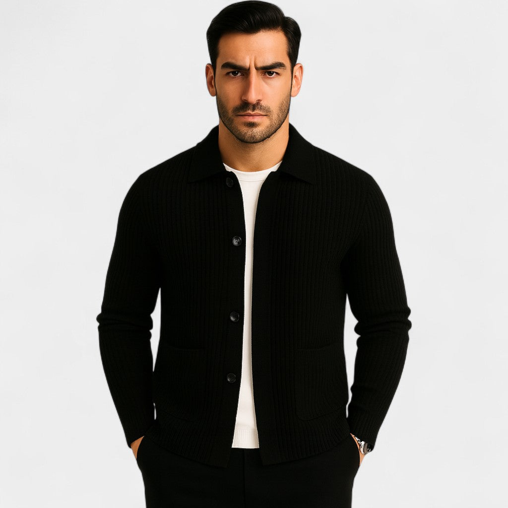Men's Knitted Cotton Cardigan – Buttoned V Neck
