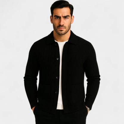 Men's Knitted Cotton Cardigan – Buttoned V Neck