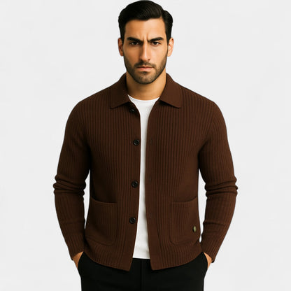Men's Knitted Cotton Cardigan – Buttoned V Neck