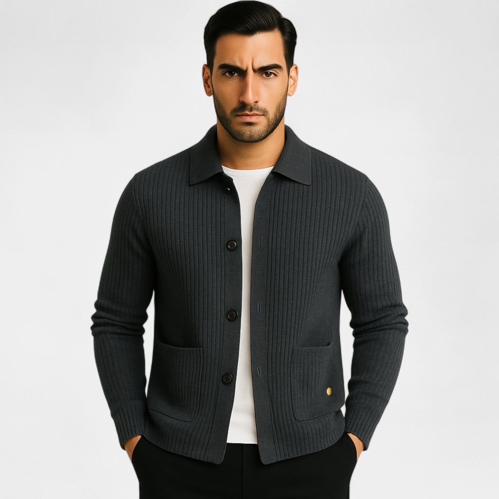 Men's Knitted Cotton Cardigan – Buttoned V Neck