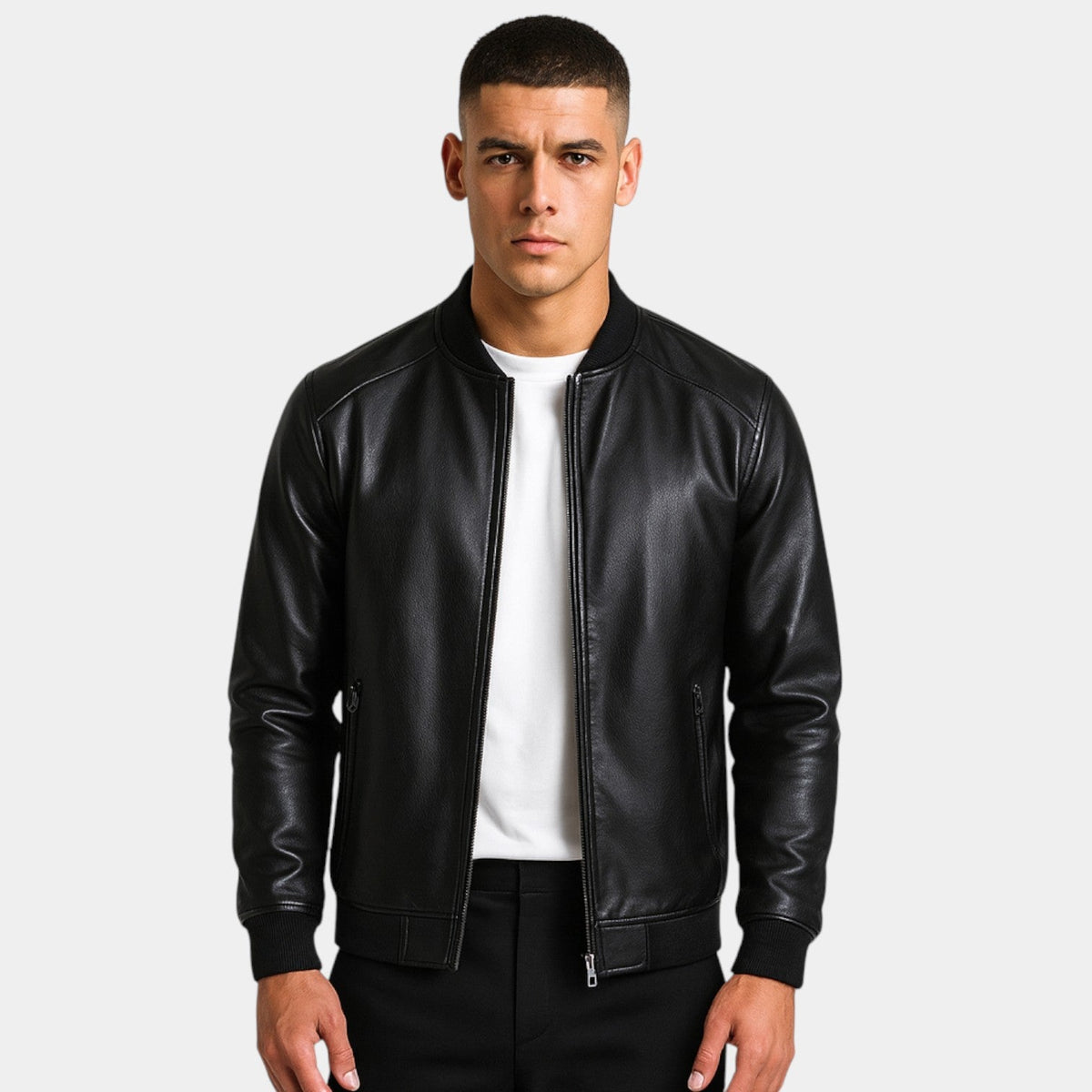 Men's Leather Jacket – Stand Collar Minimalist Cut