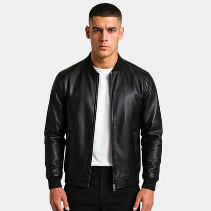 Men's Leather Jacket – Stand Collar Minimalist Cut