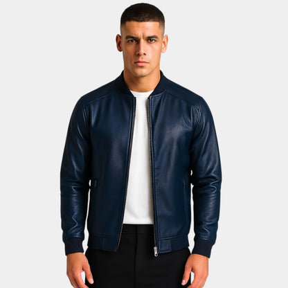 Men's Leather Jacket – Stand Collar Minimalist Cut