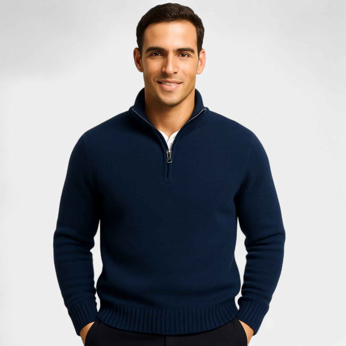 Men's Quarter Zip Jumper – Thermal Cotton Blend Knit