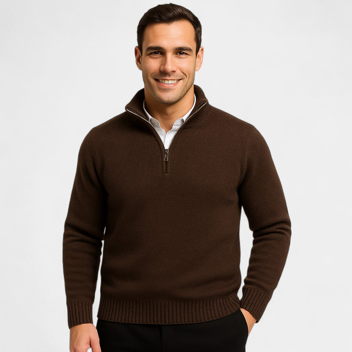 Men's Quarter Zip Jumper – Thermal Cotton Blend Knit