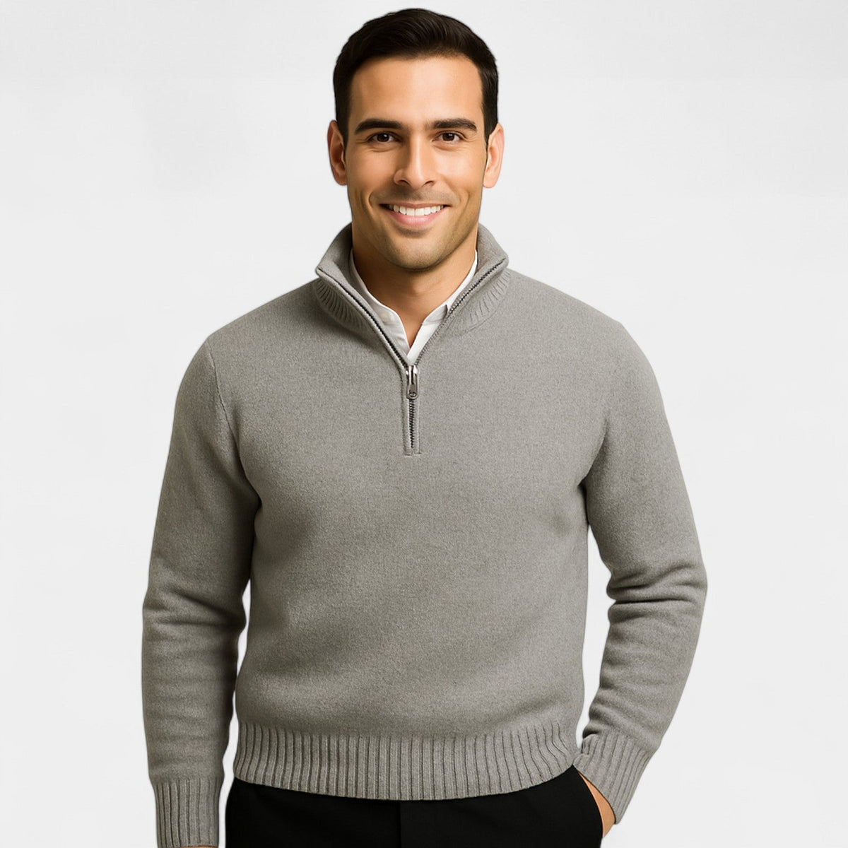 Men's Quarter Zip Jumper – Thermal Cotton Blend Knit