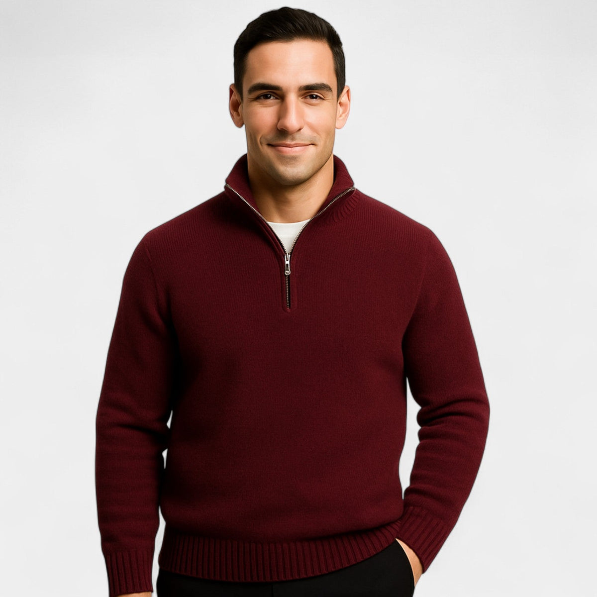 Men's Quarter Zip Jumper – Thermal Cotton Blend Knit