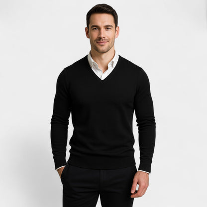 Men's V-Neck Jumper – Slim Fit Fine Technical Knit
