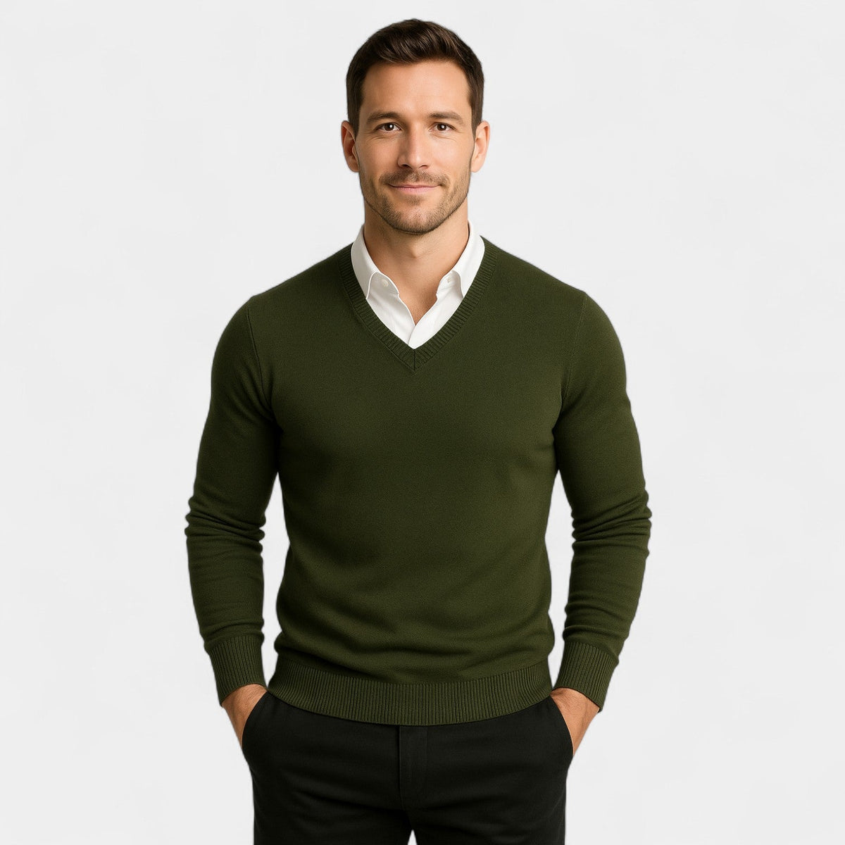 Men's V-Neck Jumper – Slim Fit Fine Technical Knit