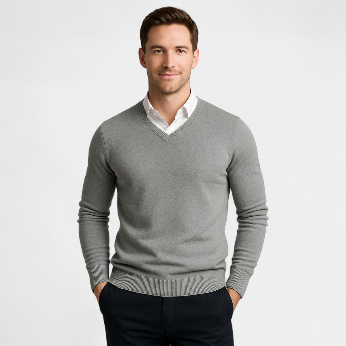 Men's V-Neck Jumper – Slim Fit Fine Technical Knit