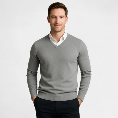 Men's V-Neck Jumper – Slim Fit Fine Technical Knit
