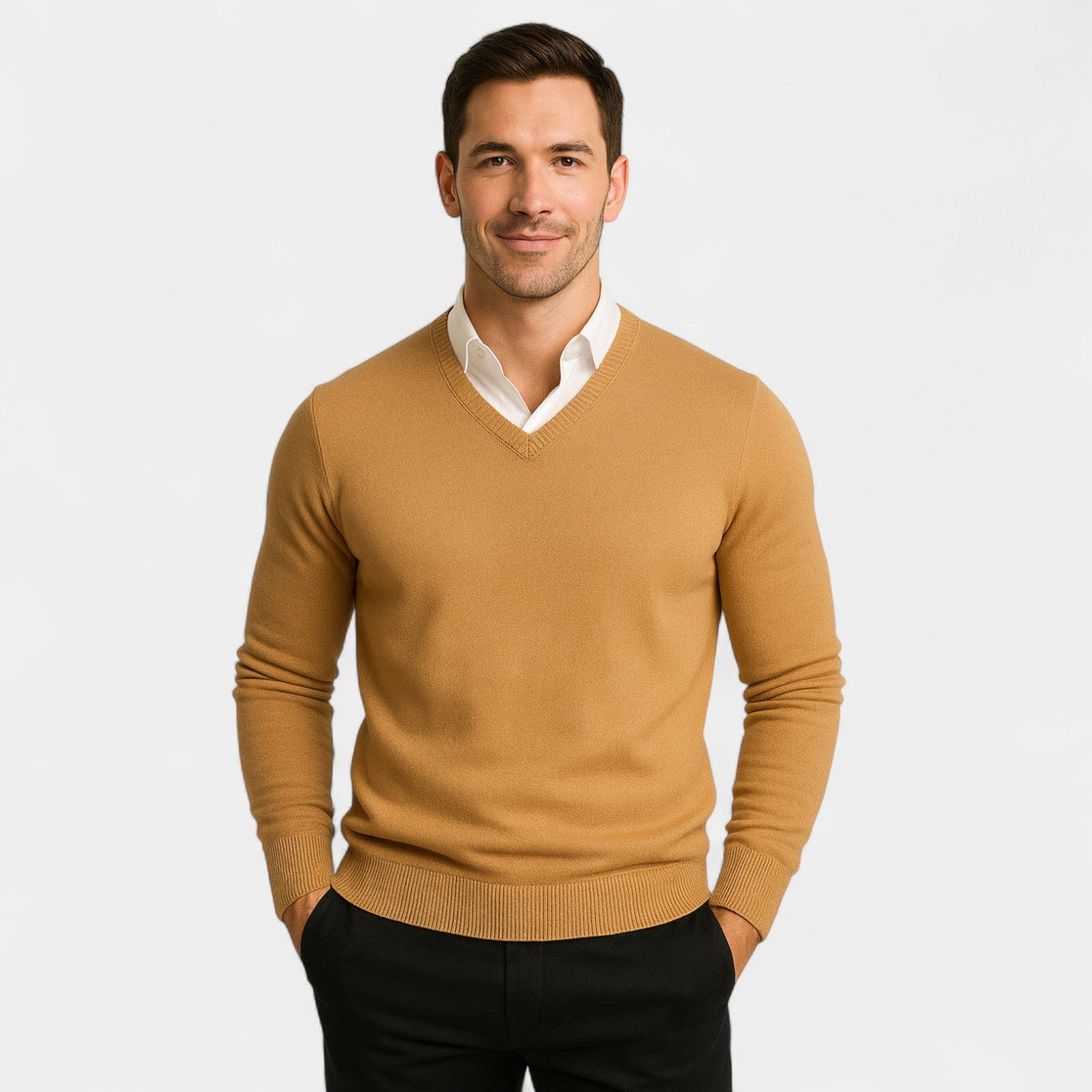 Men's V-Neck Jumper – Slim Fit Fine Technical Knit