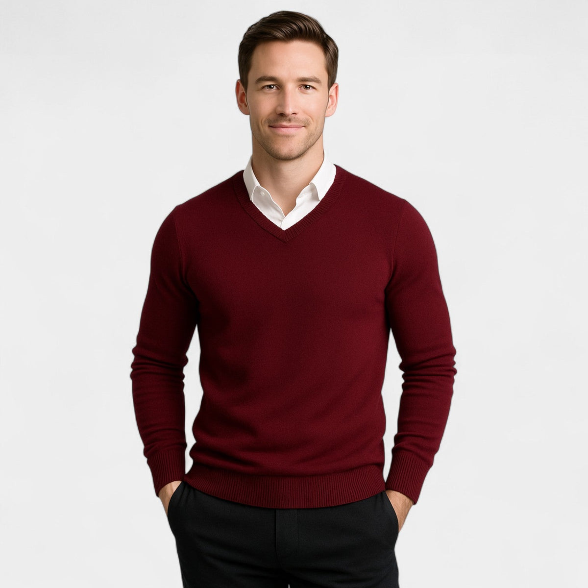 Men's V-Neck Jumper – Slim Fit Fine Technical Knit