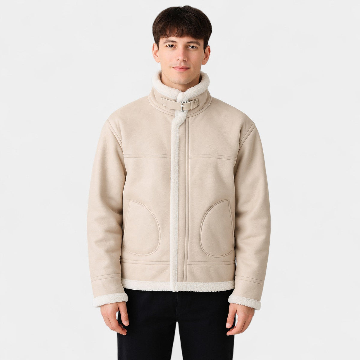 Men's Thick Lamb Cashmere Jacket – Classic Lapel Collar