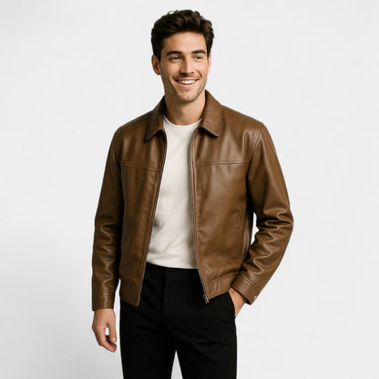 Men's PU Leather Jacket – Fitted with Stand Collar