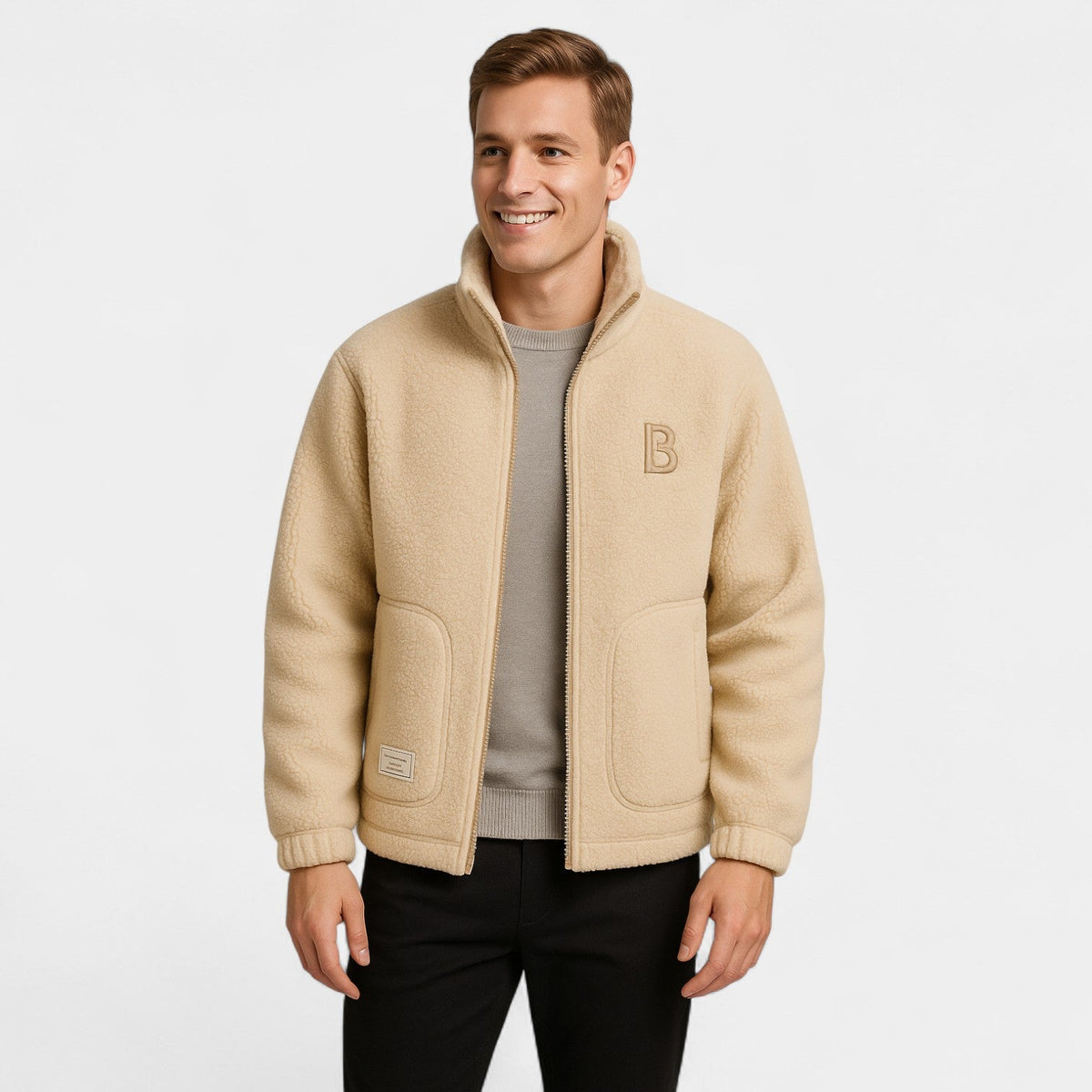Men's Pure Cashmere Varsity Jacket – Ribbed Collar