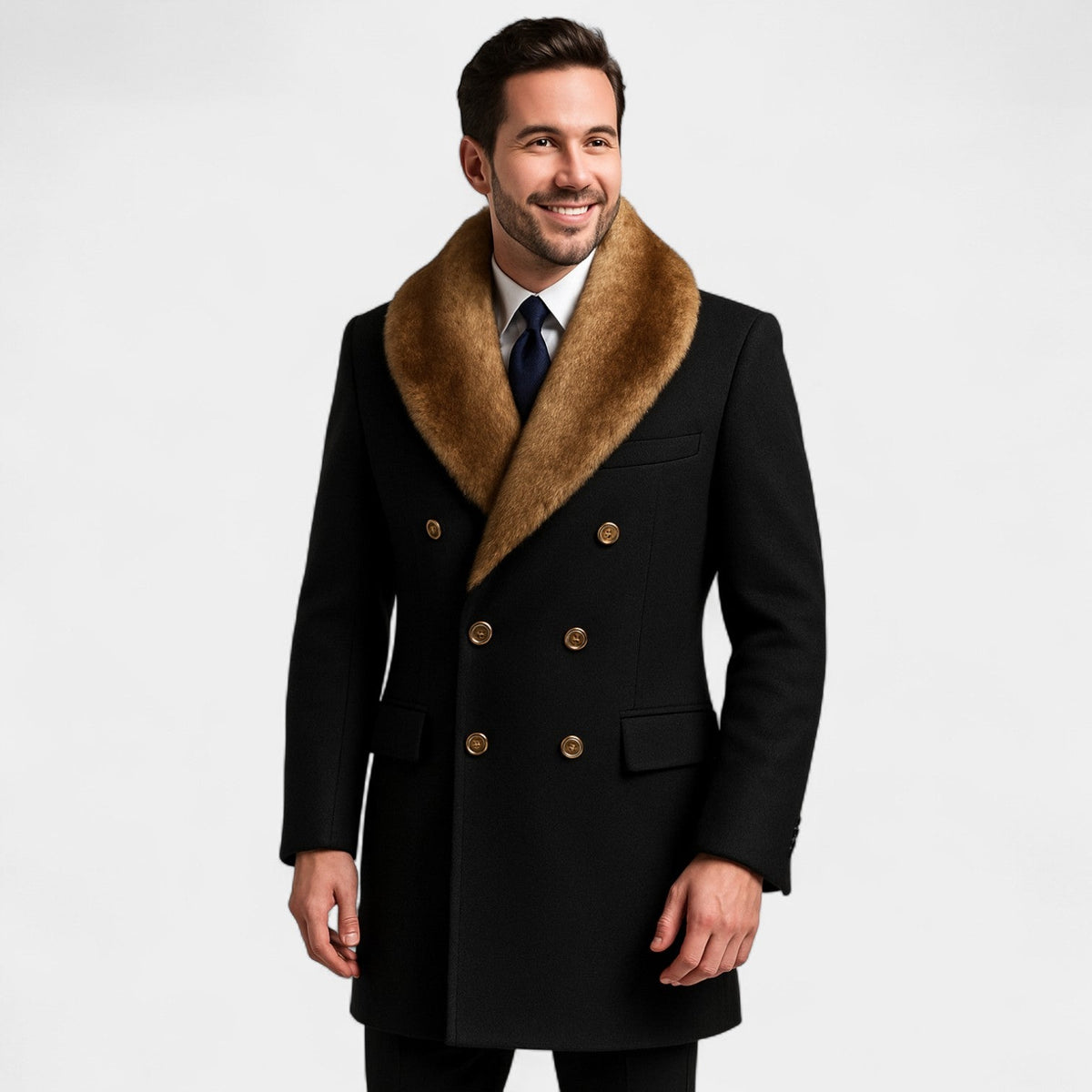 Men's Mid Length Jacket – Wool Polo Collar Fitted Cut