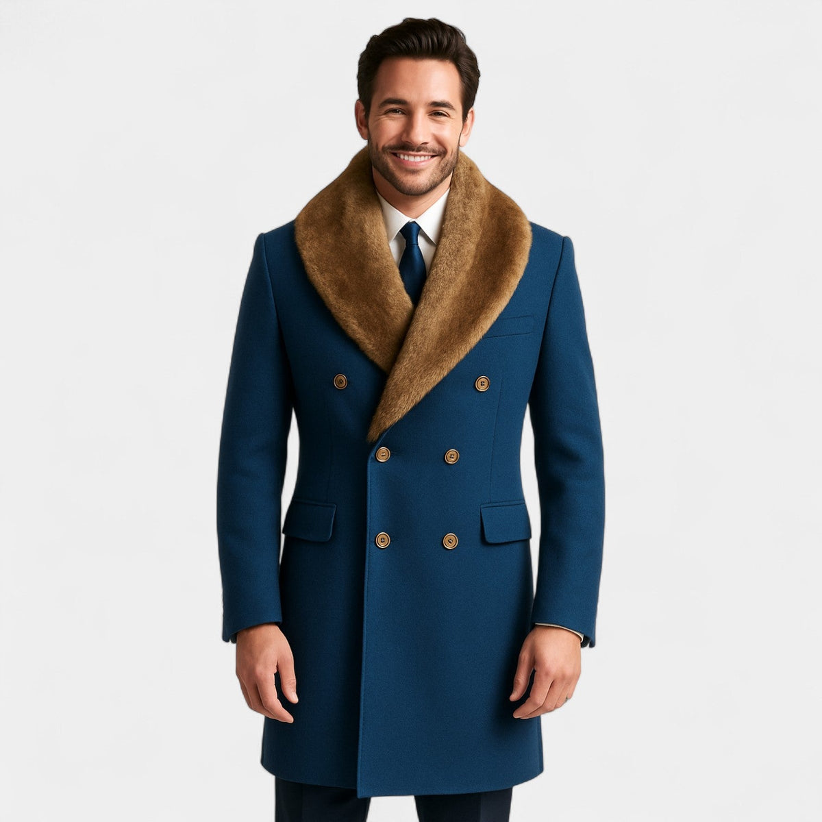 Men's Mid Length Jacket – Wool Polo Collar Fitted Cut